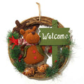 Christmas Wreath with Plush Doll - Rustic Rattan Holiday Door Hanging Decoration