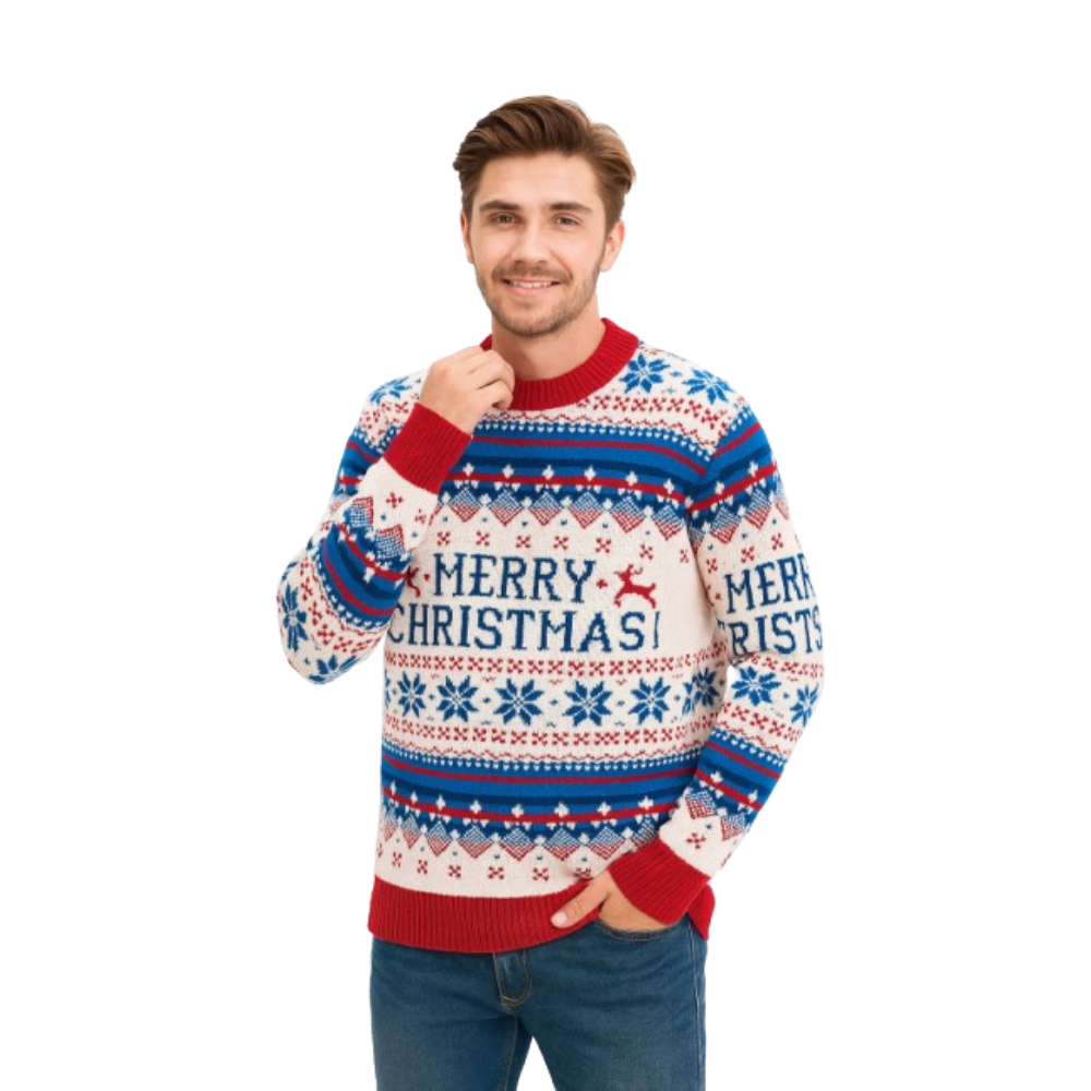 Men's White Merry Christmas Sweater