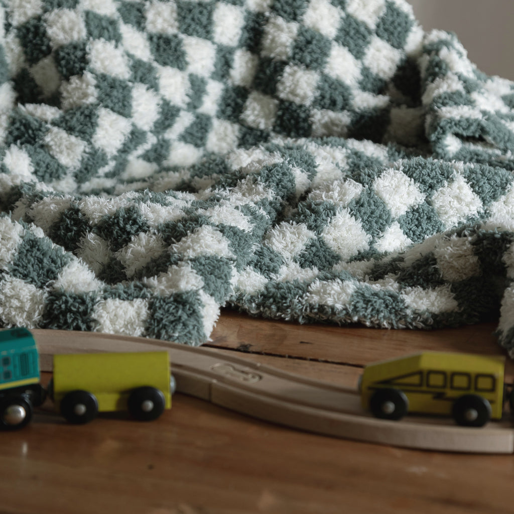 Baby's Breath & Forest Green Check Print Toddler Blanket