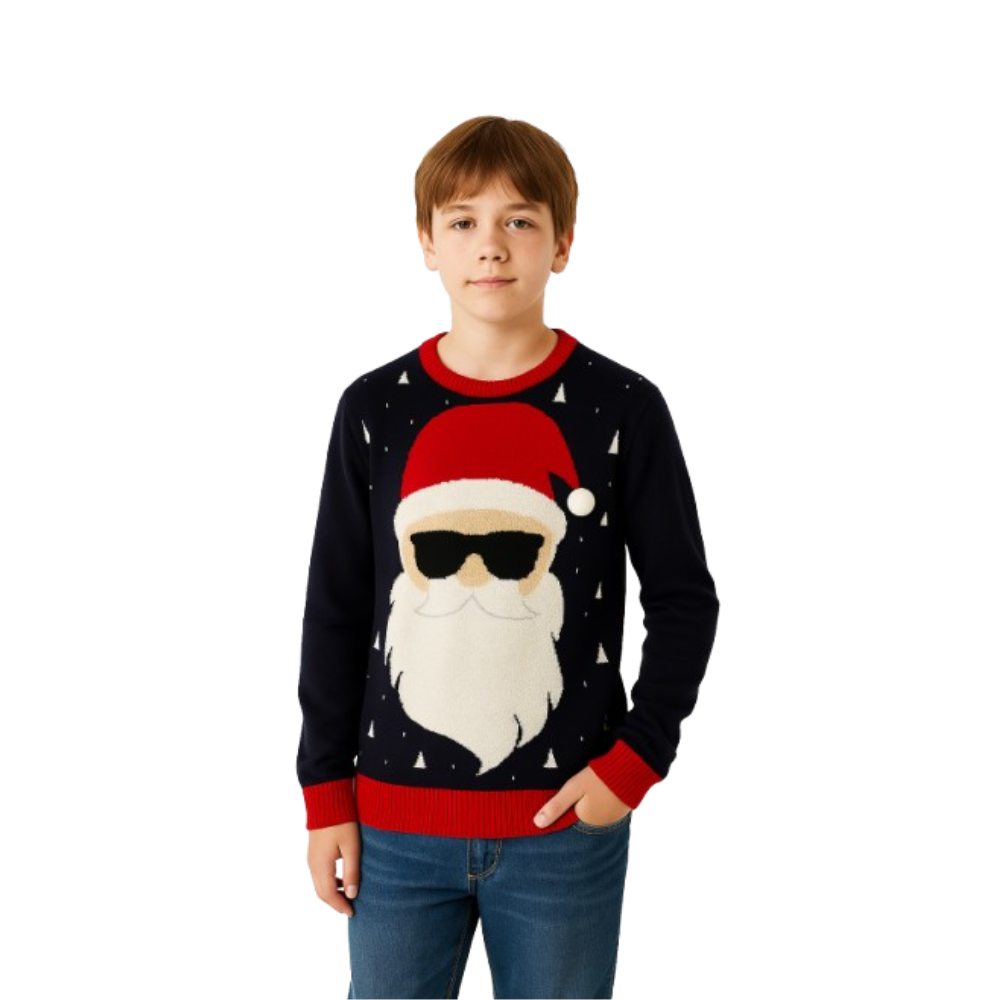 Boy Smart Santa in Shades Sweater with Pom pom