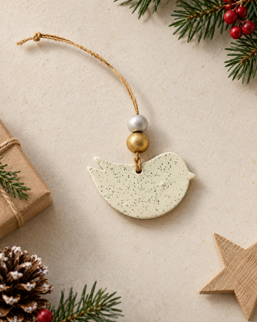 Dove Christmas Ornament Handmade from Clay & Nova Scotia Beach Sand